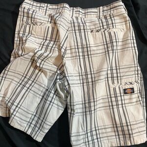 Dickies White and Black Cargo Shorts with Plaid Design